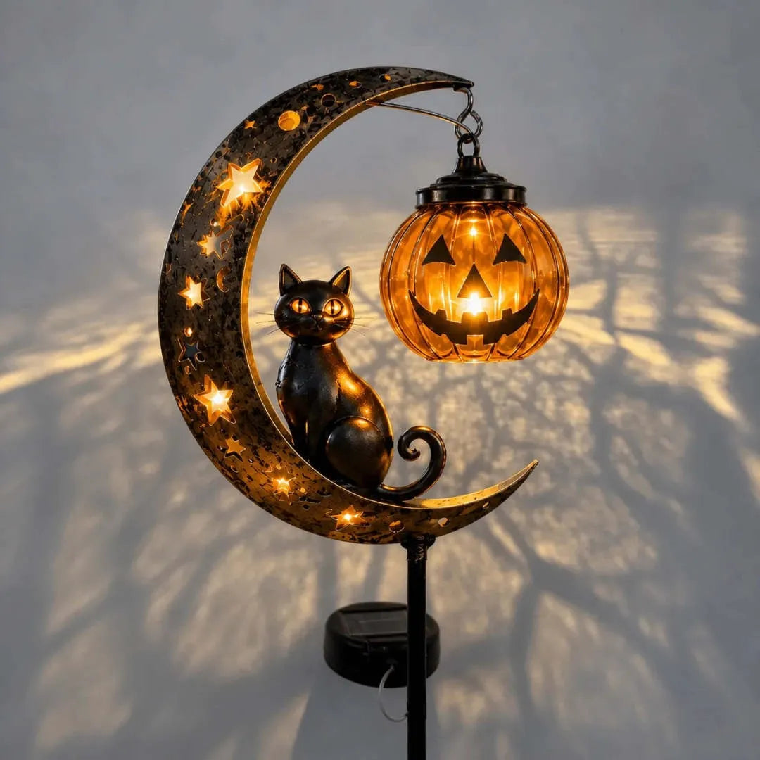 🔥Last Chance Before They're Gone! Solar Halloween Black Cat Moon Garden Stake Light 🎃🐈‍⬛🌙